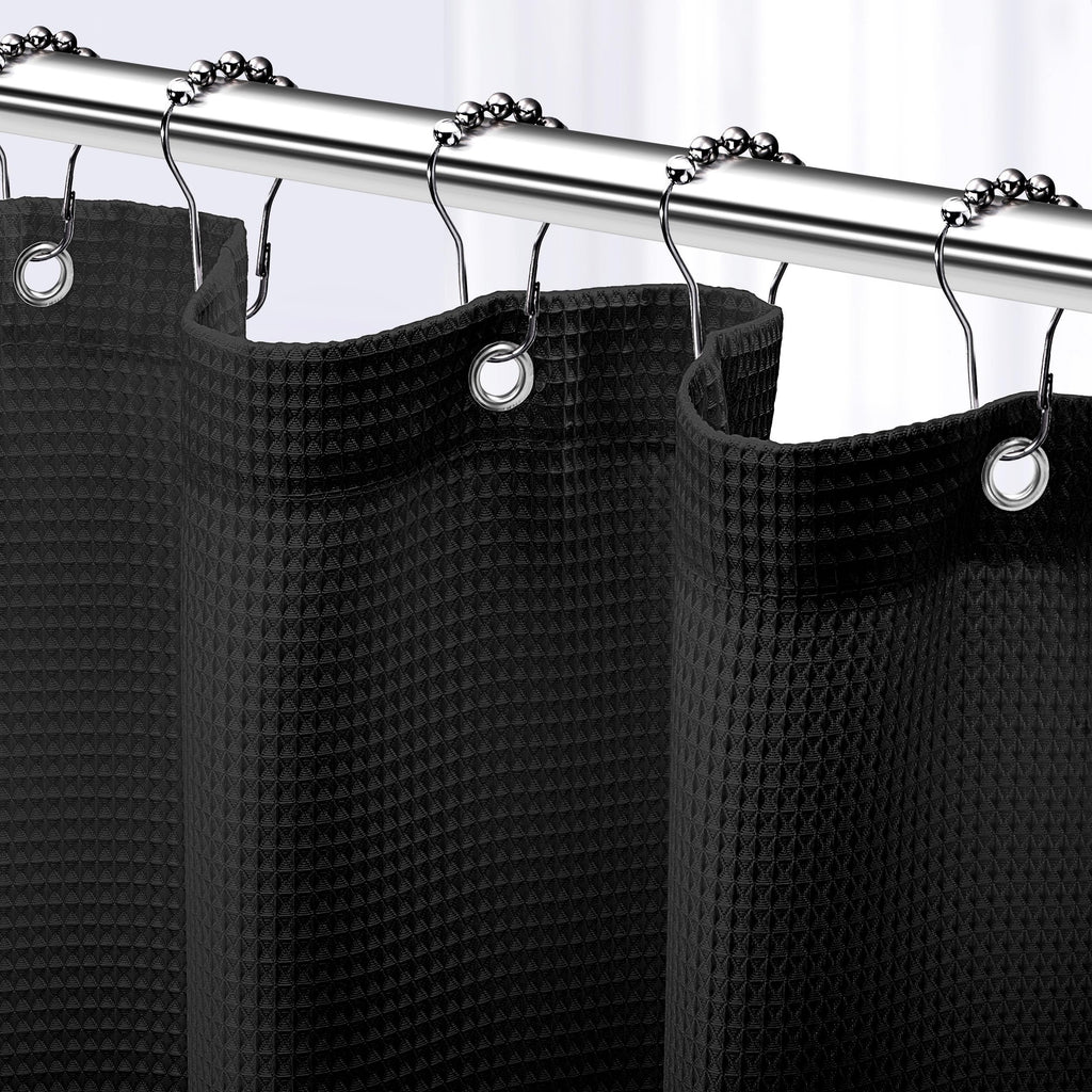 Neaterize Shower Curtain Black - Hotel Style Black Shower Curtains For Bathroom With Waffle Design, 72X72 Inches - Fabric Shower