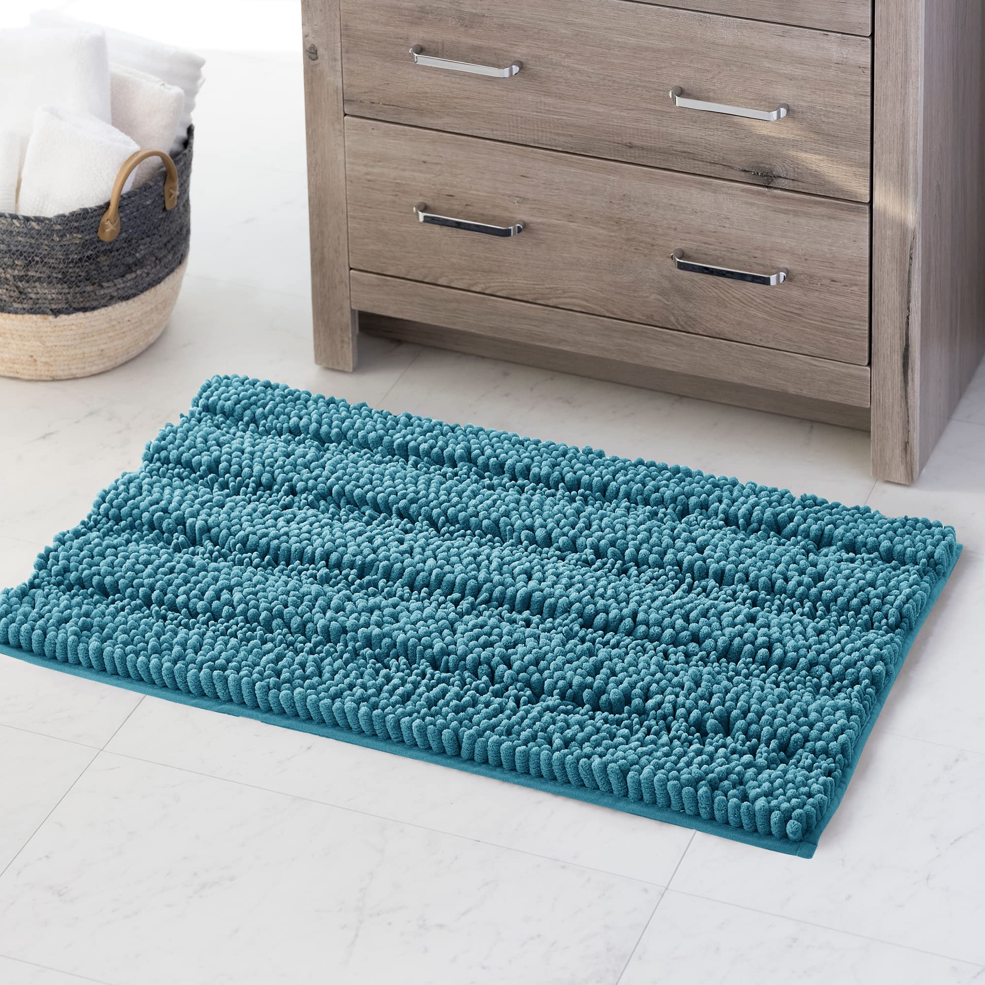 KGORGE Chenille Kitchen Rugs - Non-Slip Water Absorbent Floor Mats for Bathroom Toilet Shower Easy Wash Super Soft Quick Dry Are