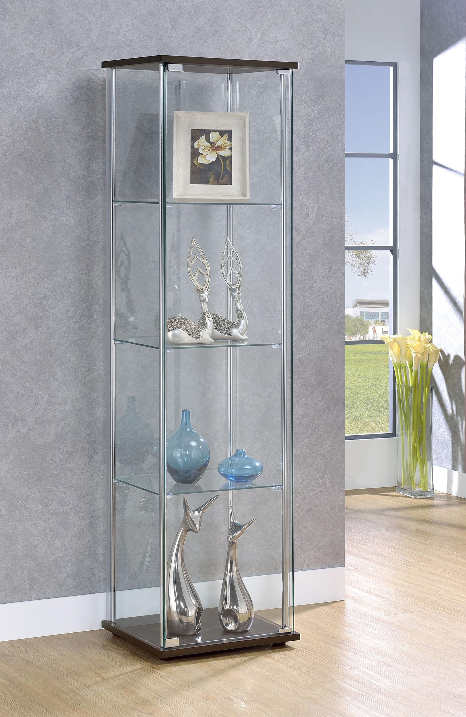 Coaster Home Furnishings Bellatrix 4-Shelf Clear Glass Curio Cabinet Cappuccino 950172