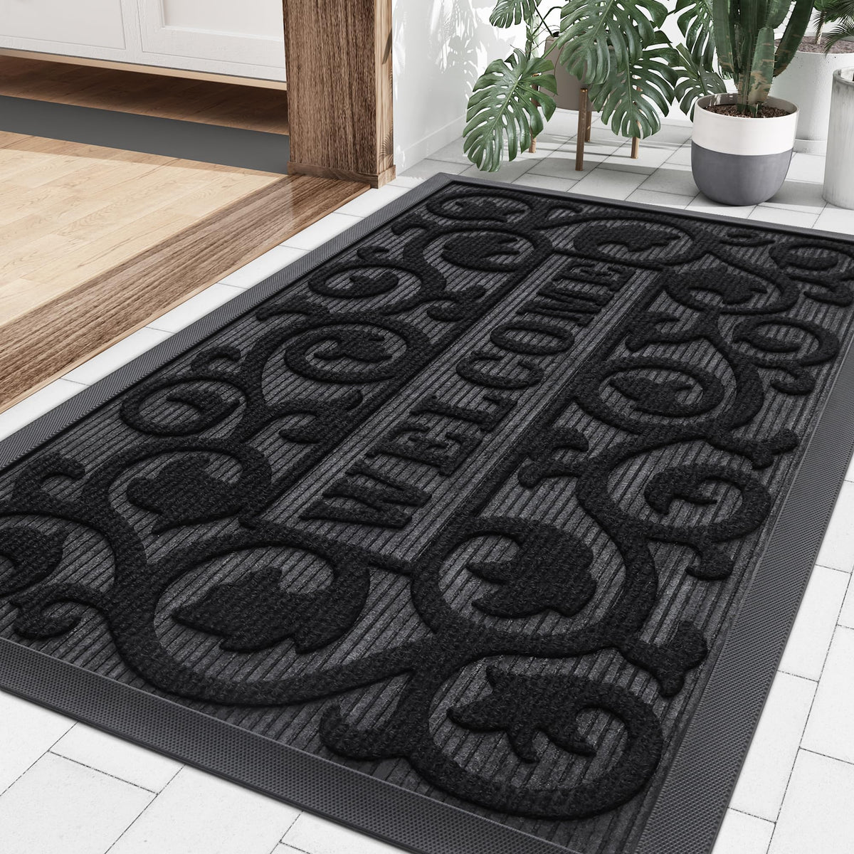 Smiry Welcome Door Mat Outside Entrance, Heavy Duty Trap Dirt And Moisture Easy Clean Low Profile Patio Porch Indoor Outdoor Fro