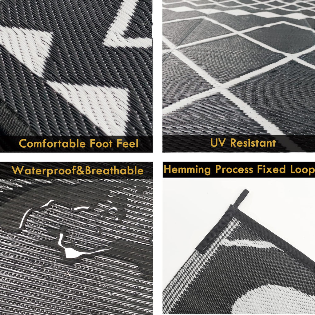 Rurality Outdoor Rugs 9X12 For Patios Clearance,Large Waterproof Rug For Deck,Backyard,Balcony,Plastic Straw Mats For Camping,Reversible,Geometric