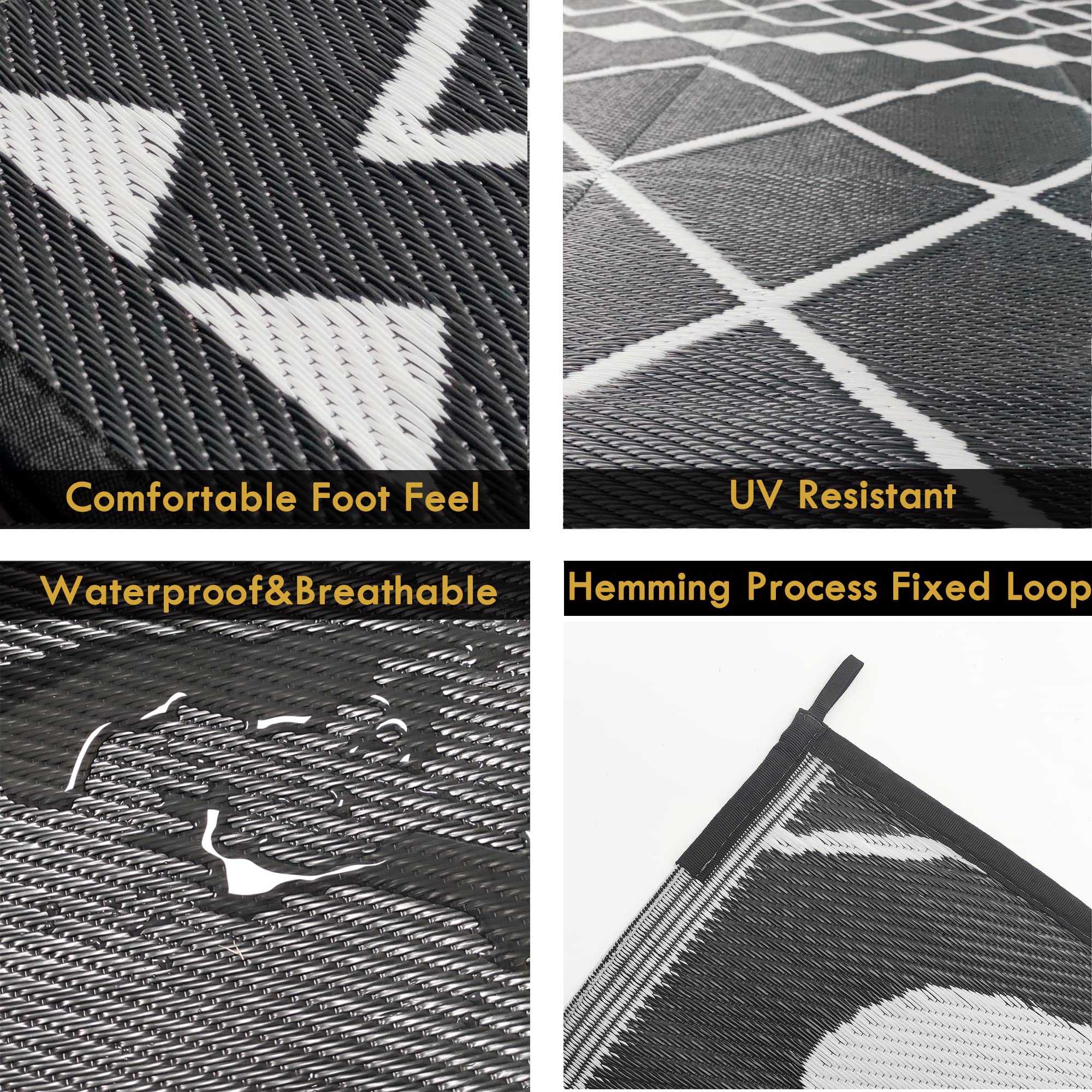 Rurality Outdoor Rugs 9X12 For Patios Clearance,Large Waterproof Rug For Deck,Backyard,Balcony,Plastic Straw Mats For Camping,Reversible,Geometric