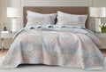 Chezmoi Collection Holly 2-Piece Printed Patchwork Cotton Quilt Set - Flower Floral Candy Stripe Polka Dots - Stone Washed Light