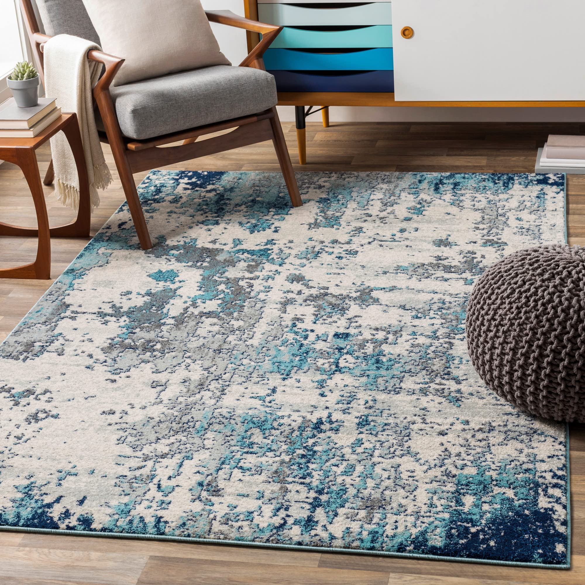 Livabliss Arti Modern Abstract Area Rug,9 x 12,Dark Blue/Aqua