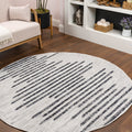 Jonathan Y Smb124D-3R Zolak Berber Stripe Geometric Ivory/Black 3' Round Indoor/Outdoor Area Rug, Pet Friendly, Non Shedding, St