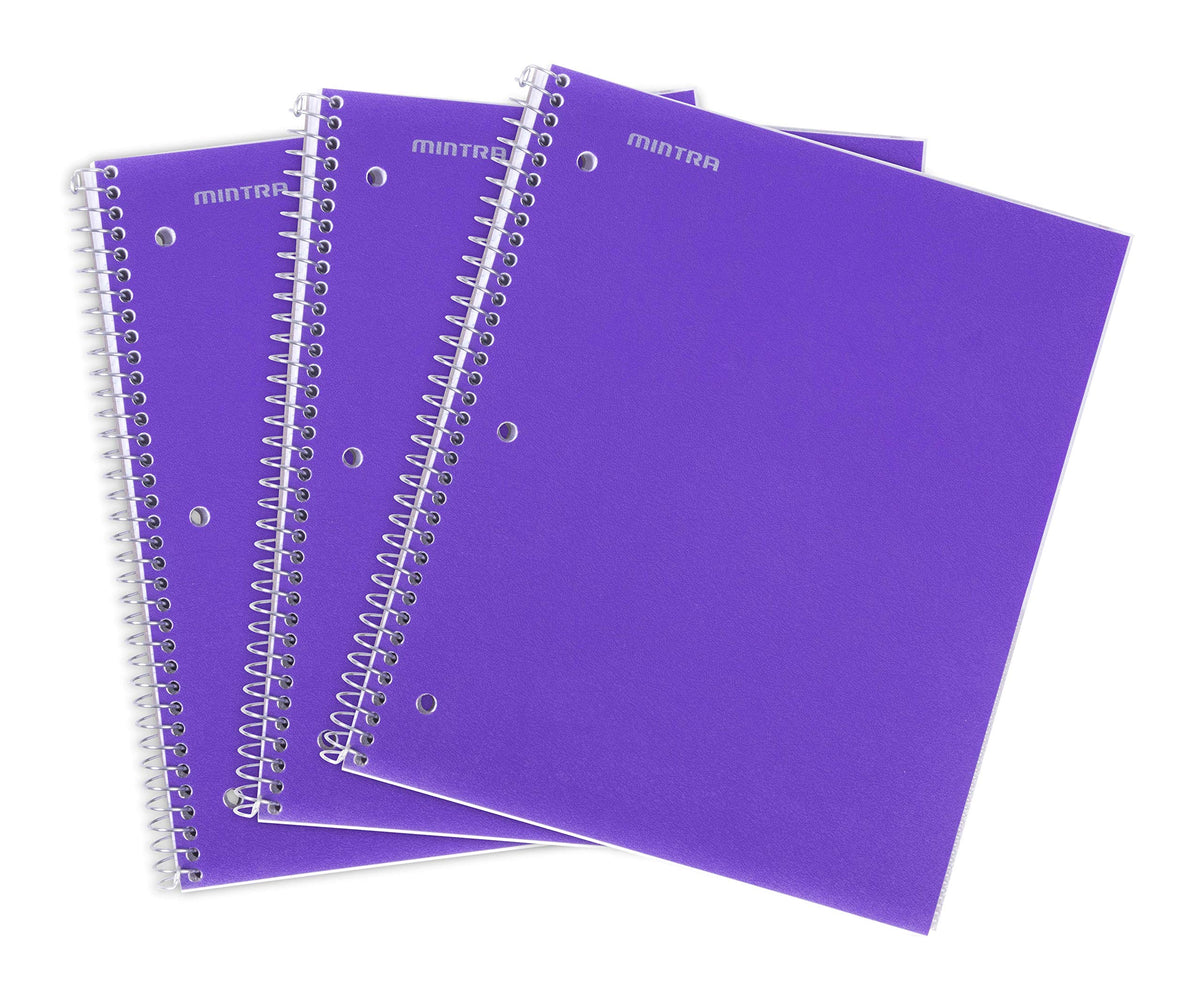 Mintra Office Durable Spiral Notebooks, 1 Subject, (Purple, Wide Ruled 3 Pack), 100 Sheets, Poly Pocket, Moisture Resistant Cove