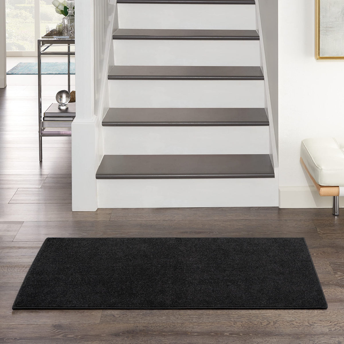 Nourison Essentials Indoor/Outdoor Black 2' X 4' Area Rug, Easy Cleaning, Non Shedding, Bed Room, Living Room, Dining Room, Back