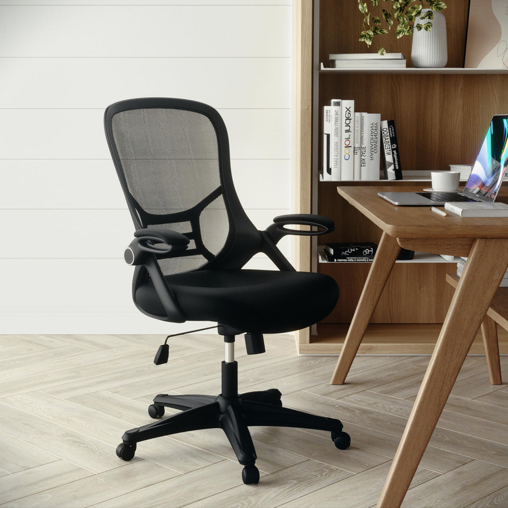 Flash Furniture Porter High Back Black Mesh Ergonomic Swivel Office Chair With Black Frame And Flip-Up Arms