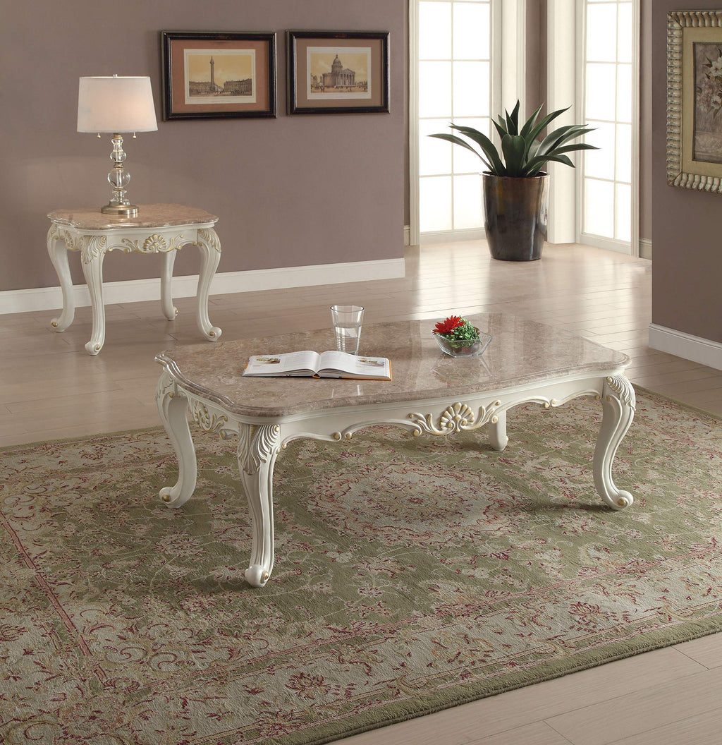 ACME Furniture Chantelle Coffee Table with Marble Top, Pearl