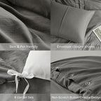 Comfort Spaces Grey Full Size Duvet Cover Set - 3-Pc Pintuck Pleated Duvet Cover Full, All Season Lightweight, Extra Softness Pre-Washed Microfiber Full Bed Cover Shams, Full