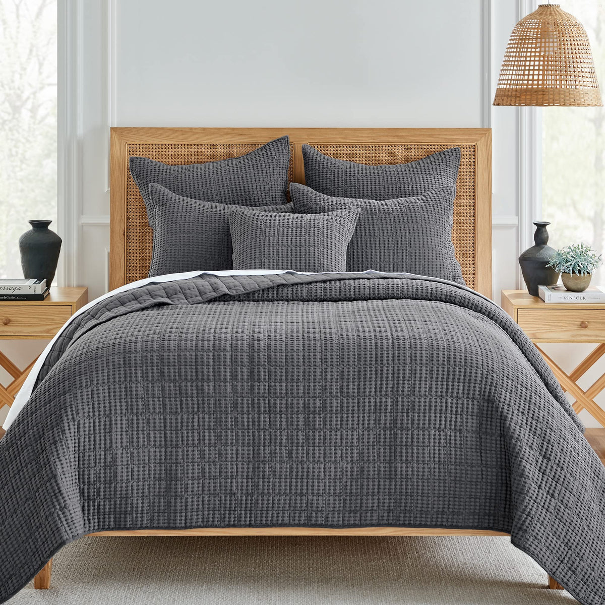 Levtex Home - Mills Waffle - Full/Queen Quilt Set - Charcoal Cotton Waffle - Quilt Size (88 X 92In.), Sham Size (26 X 20In.)