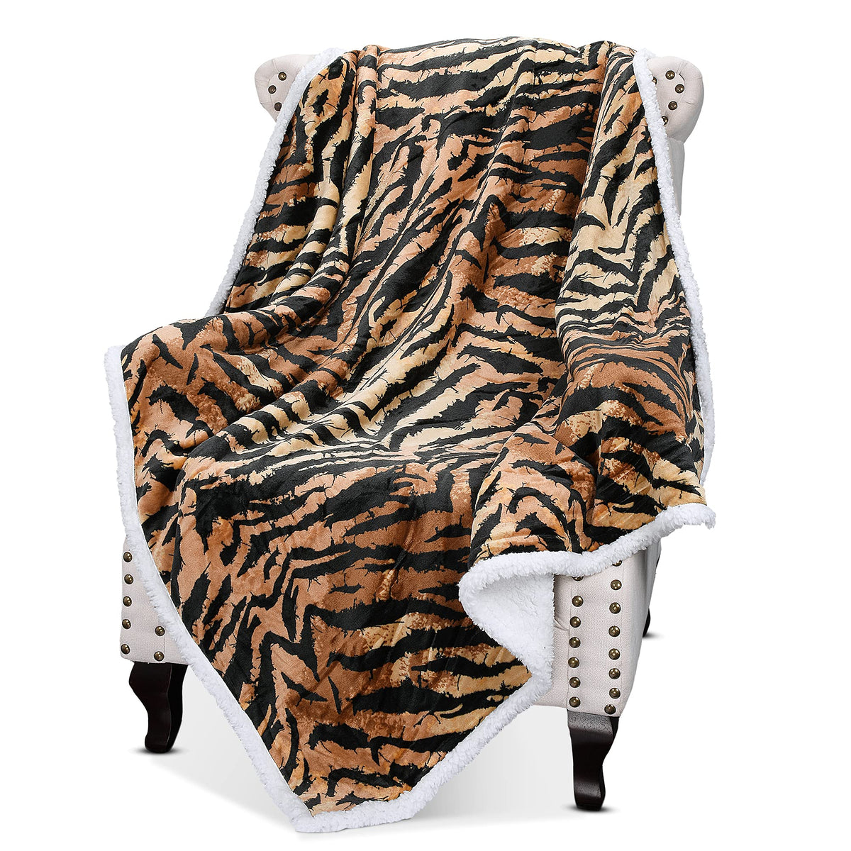 Catalonia Tiger Fluffy Sherpa Throw Blanket, Super Soft Mink Fleece Couch Blanket, Tv Bed Fuzzy Blanket, Fluffy Comfy Warm Heavy