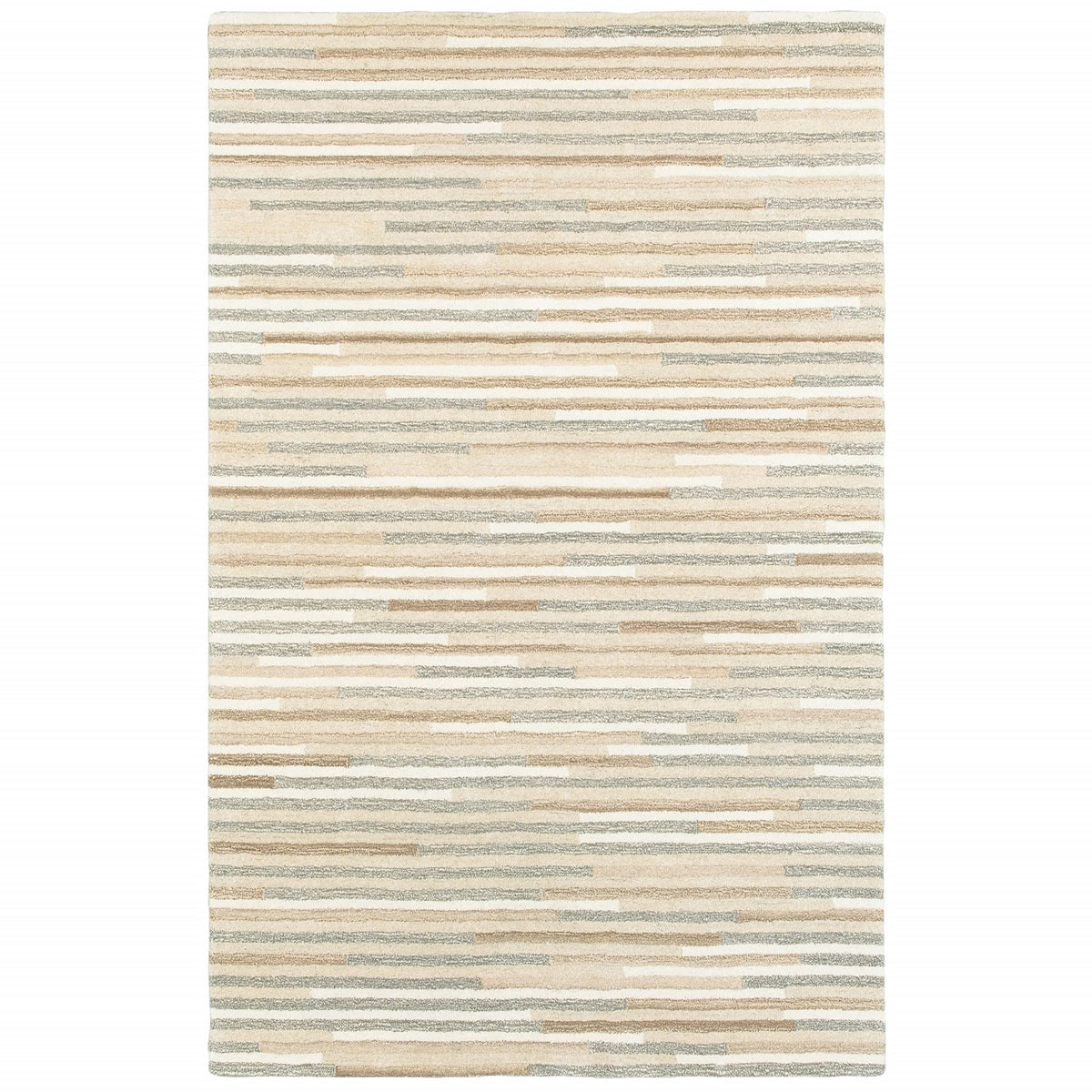 HomeRoots Wool 4’ x 6’ Beige and Gray Eclectic LinesArea Rug