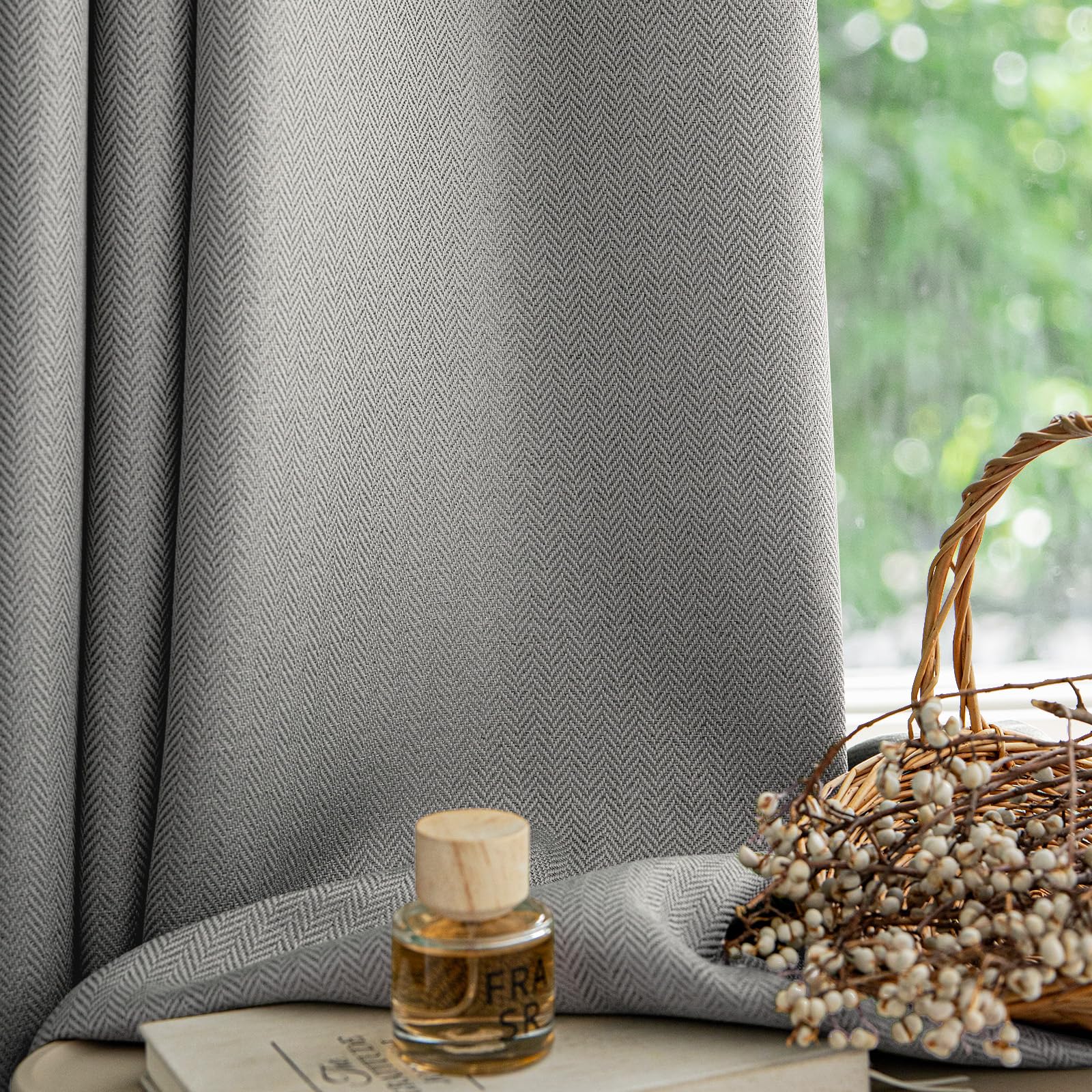 Jinchan Room Darkening Curtains For Bedroom Herringbone Curtains 96 Inch Length For Living Room, Modern Farmhouse Curtains Windo