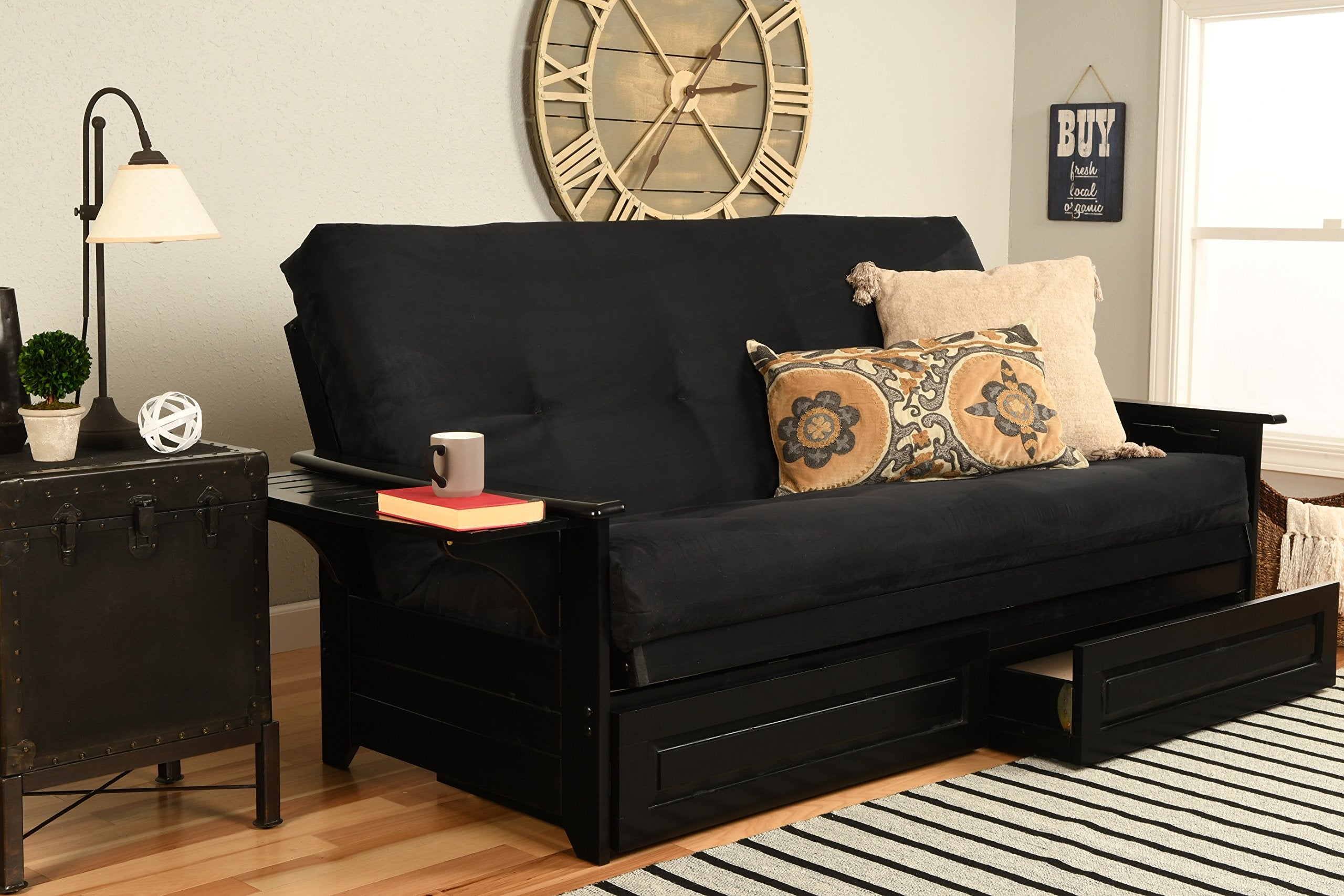 Kodiak Furniture Phoenix Storage Futon With Suede Fabric Mattress In Black