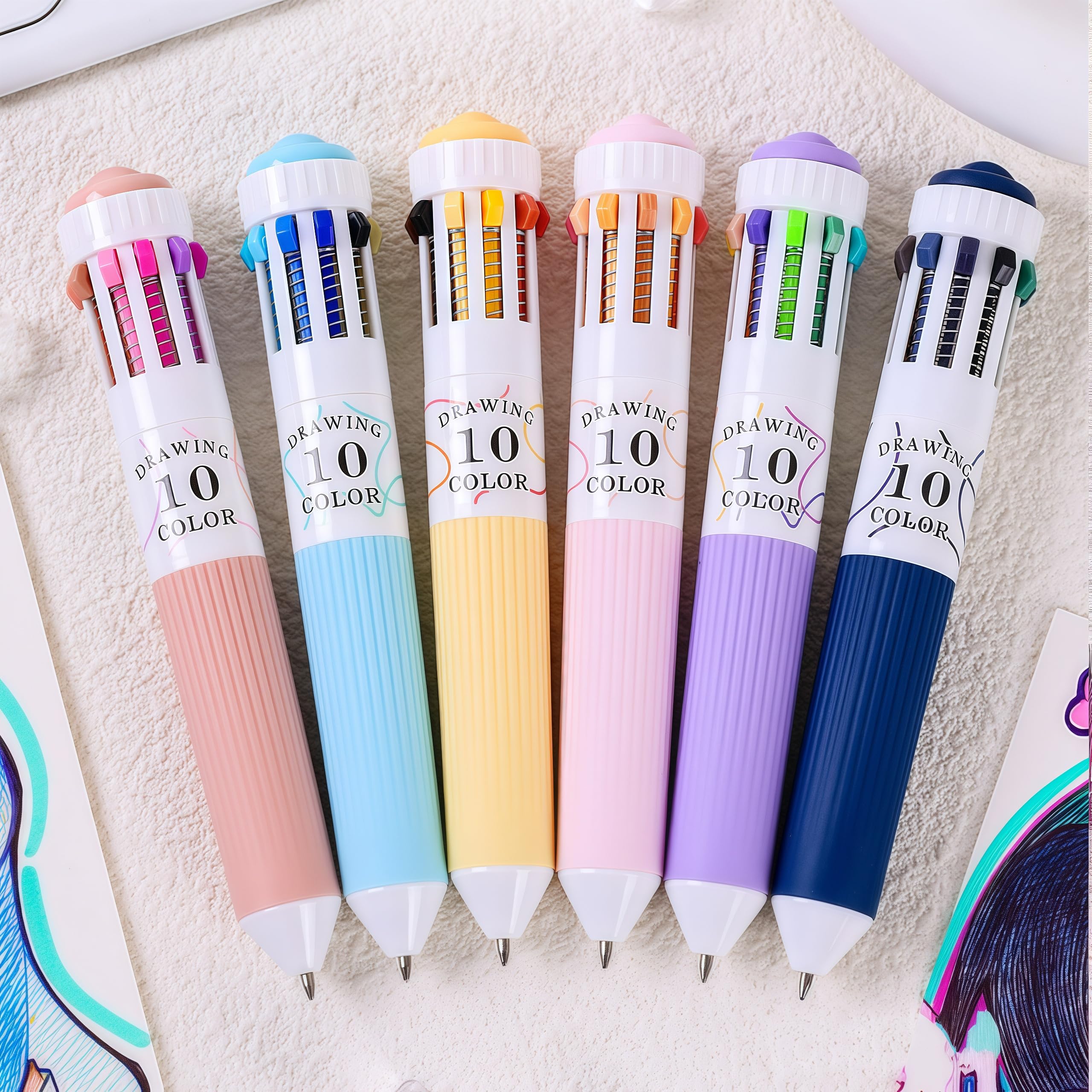HysmmxHer Multicolor Ballpoint Pen 0.8 mm, 10-in-1 Colored Pens Fine Point,Retractable Cute Morandi Ballpoint Pens for Office Sc