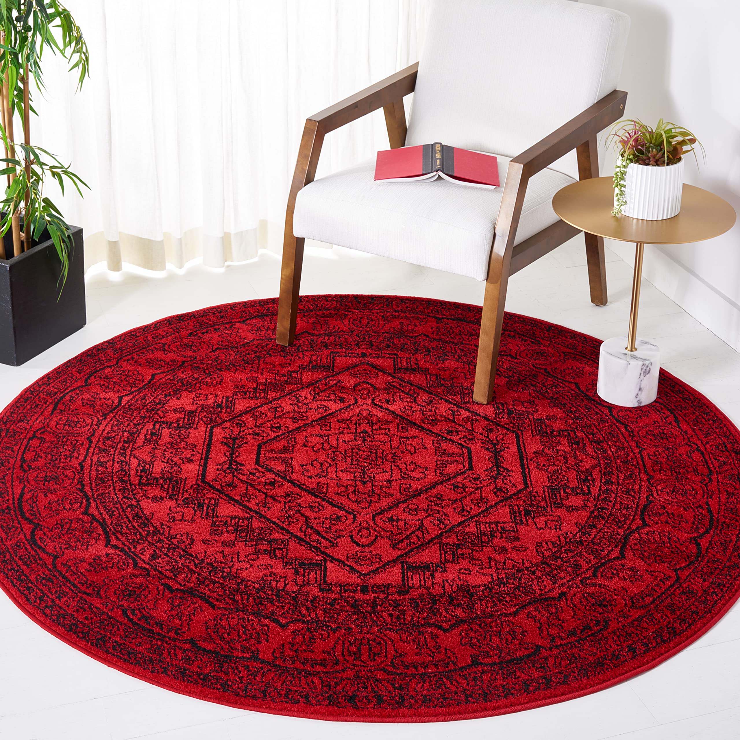 SAFAVIEH Adirondack Collection 6 Round Red / Black ADR108F Oriental Medallion Non-Shedding Dining Room Entryway Foyer Living Ro