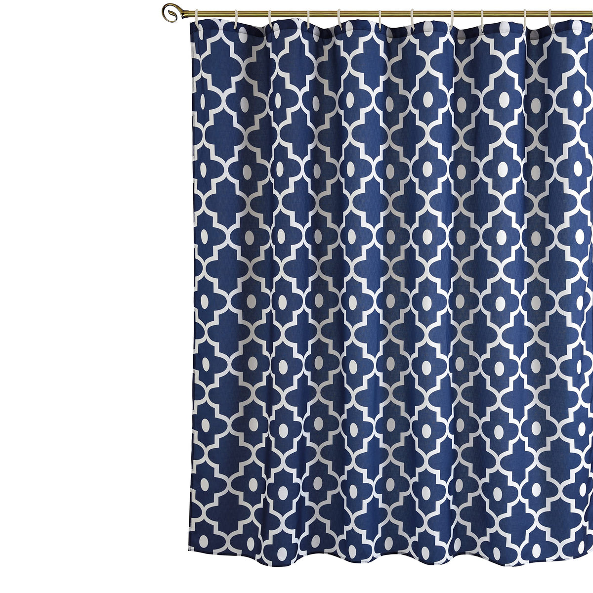 Biscaynebay Extra Long Textured Fabric Shower Curtains 72' Width By 84' Length, Navy Morocco Pearl Printed Bathroom Curtains M