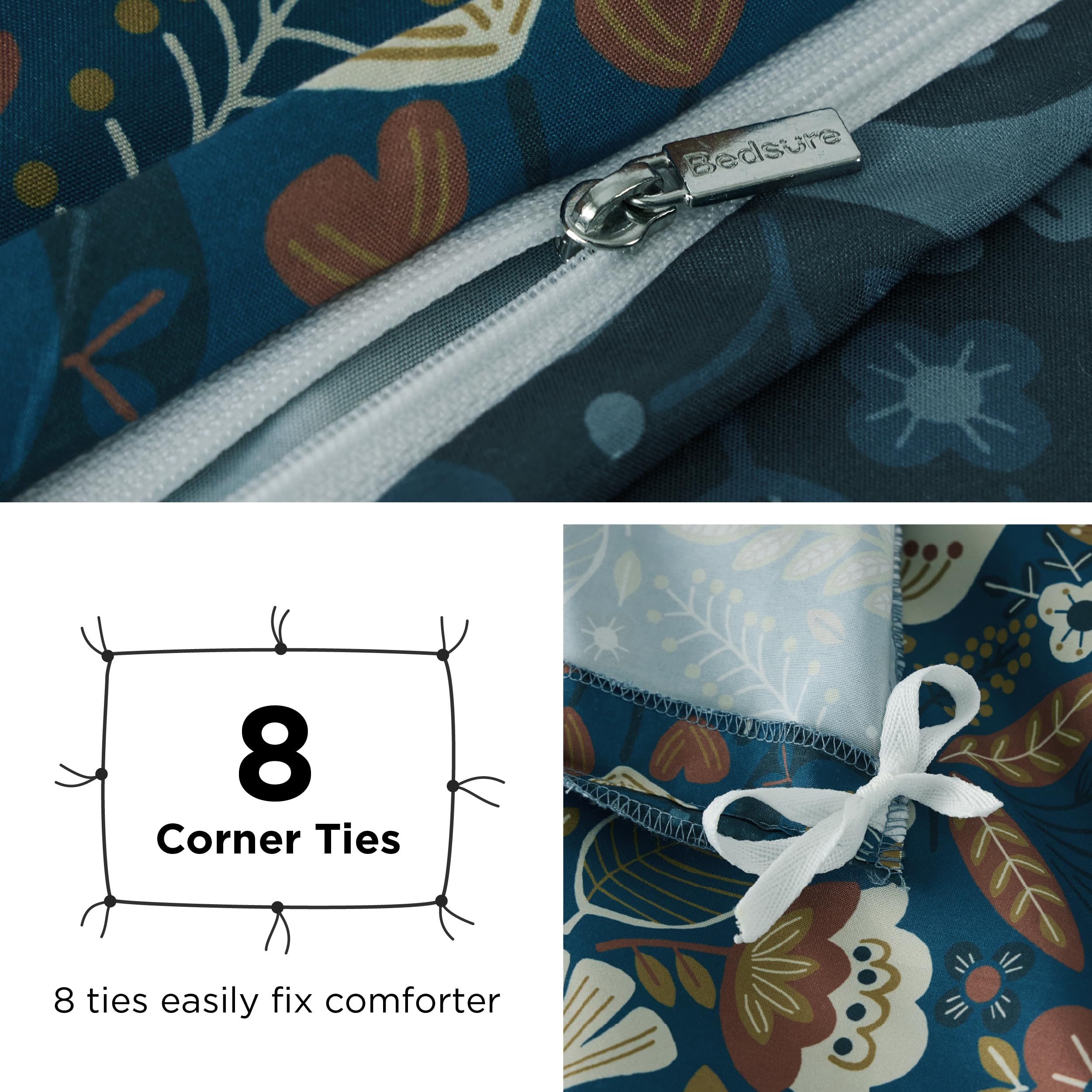 Bedsure Duvet Cover King Size - Reversible Floral Duvet Cover Set With Zipper Closure, 3 Pieces Navy Blue Bedding Set With 8 Corner Ties And 2 Pillow Shams 20'X36'