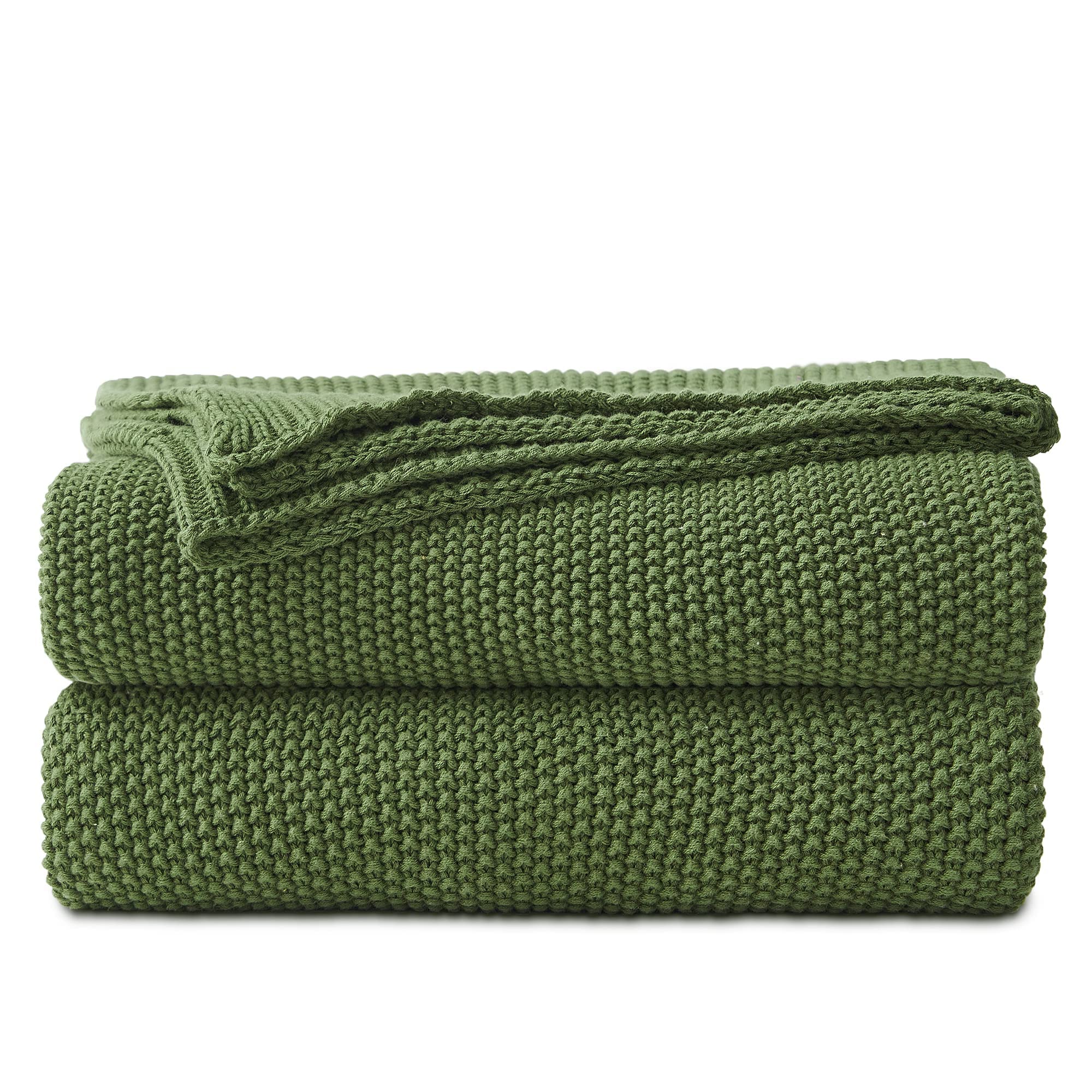 Longhui Bedding Olive Green Cotton Cable Knit Throw Blanket For Couch Sofa Bed, Home Decorative Lightweight Knitted Blankets Wit