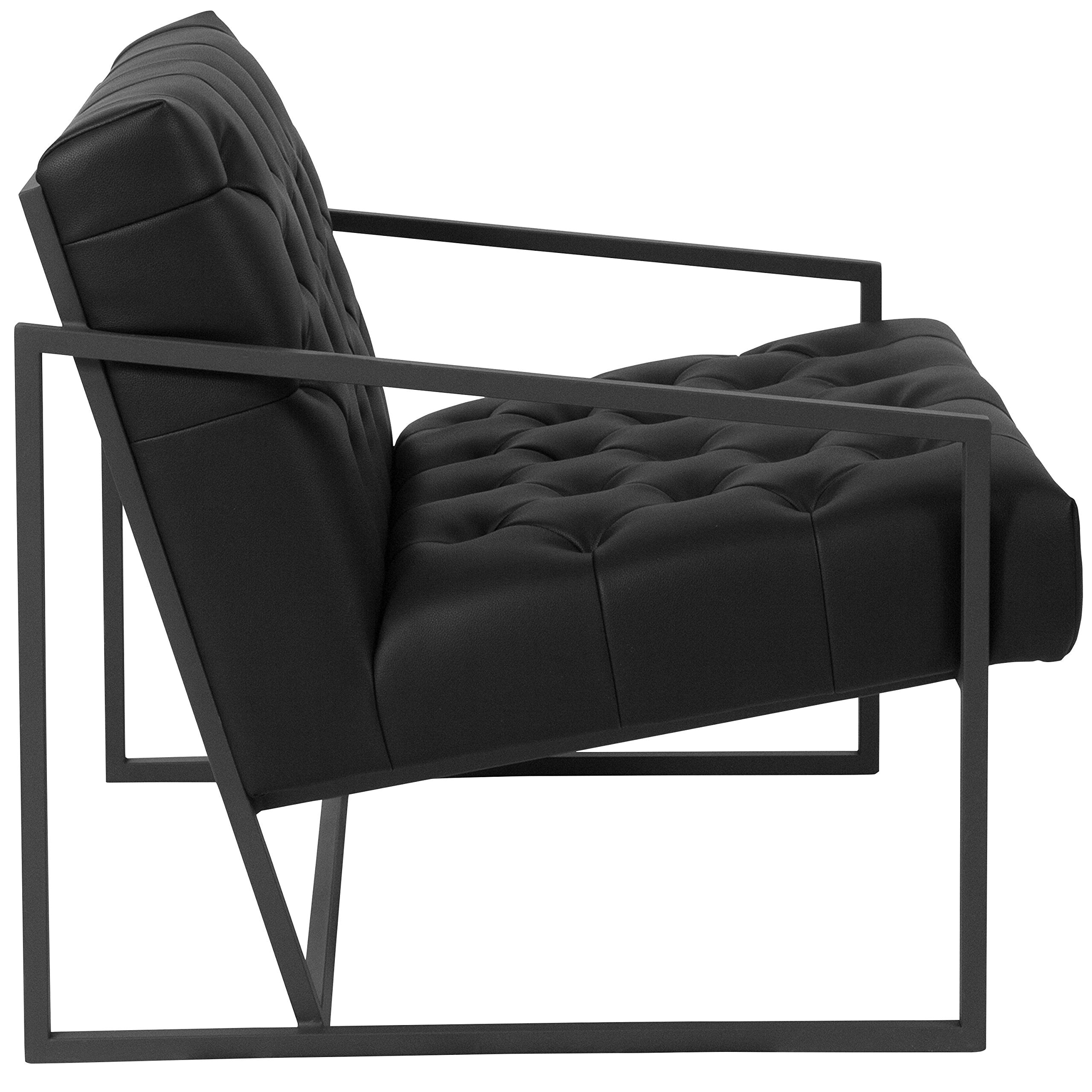 Flash Furniture Hercules Madison Series Leathersoft Tufted Lounge Chair, Tufted Retro Accent Chair For Living Room Or Office, Black
