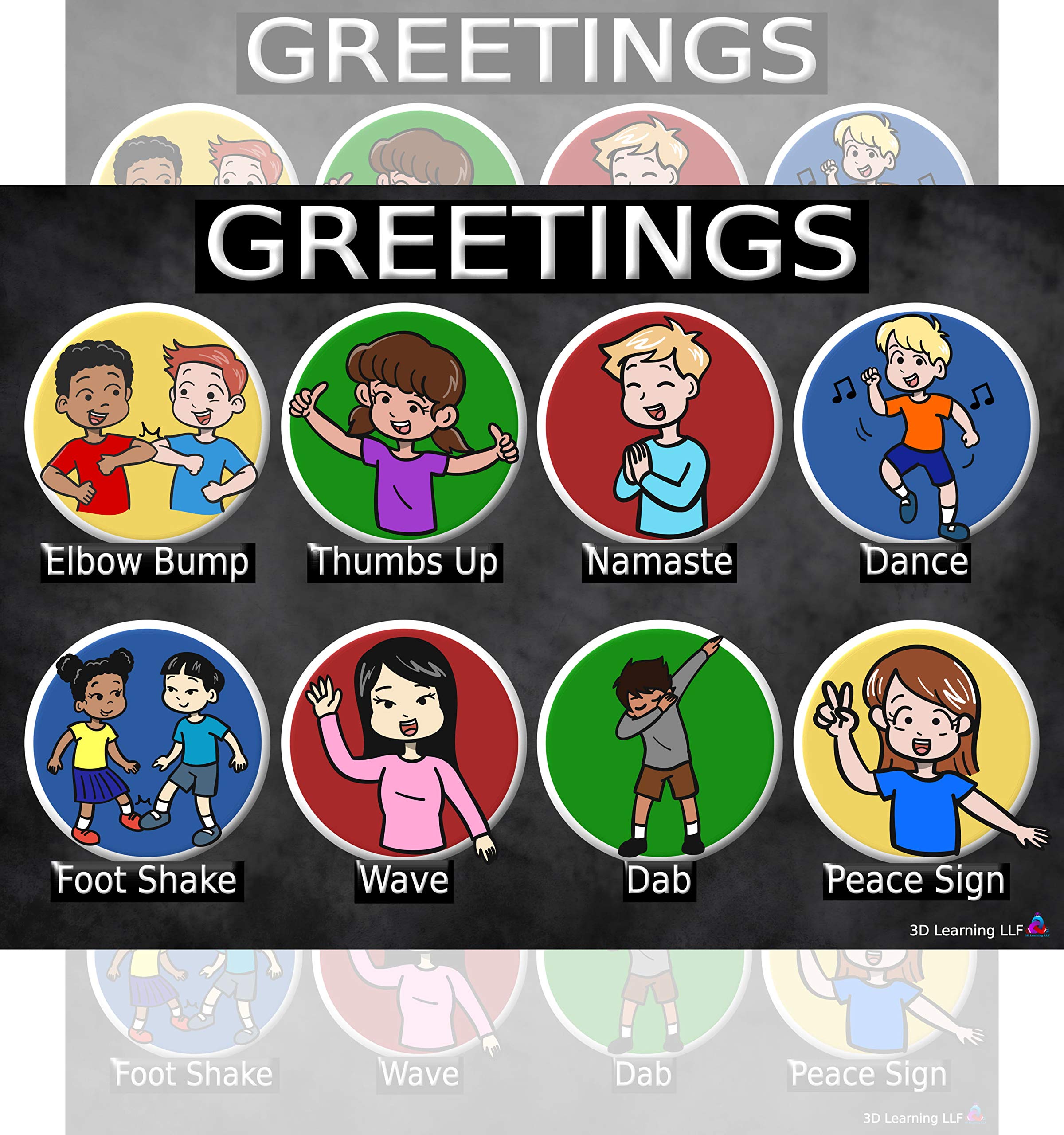 Social Distancing Greetings Poster- Laminated, Size 14X19.5 In.- Classroom Decorations, Pediatrician Doctors Office, Back To Sch