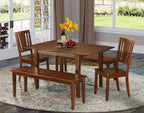 East West Furniture MLDU5D-MAH-W 5 Piece Dining Table Set for 4 Includes a Rectangle Kitchen Table with Butterfly Leaf and 2 Dining Chairs with 2 Benches, 36x54 Inch, Mahogany