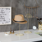 Mygift 14-Inch Brass-Tone Metal Wire Hat Holder Display Stand, Tabletop Wig, Toupee, Cowboy Hat, Fedora Rack, Set Of 2