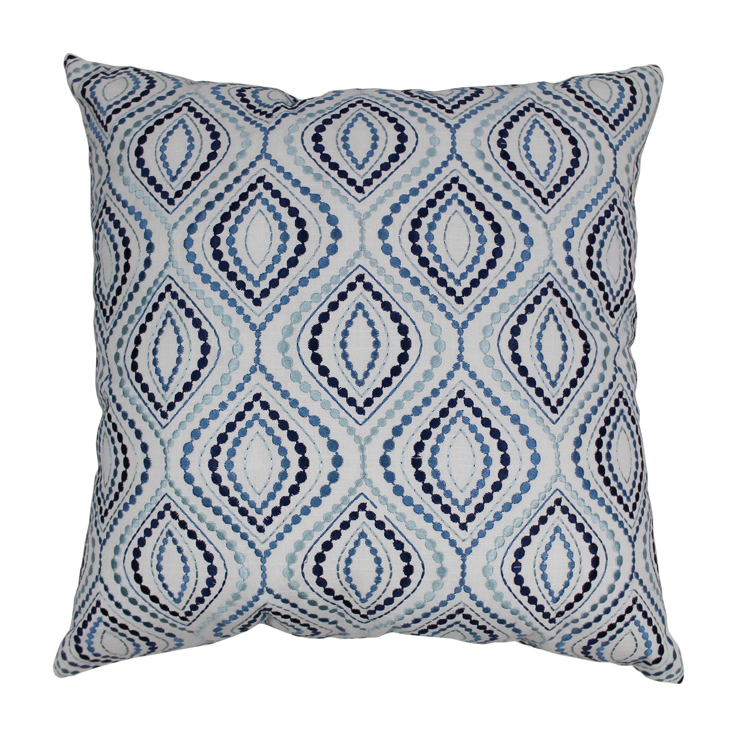 Blazing Needles 20-inch Indian Blue Palette Ogee Hand-embroidered Throw Pillow