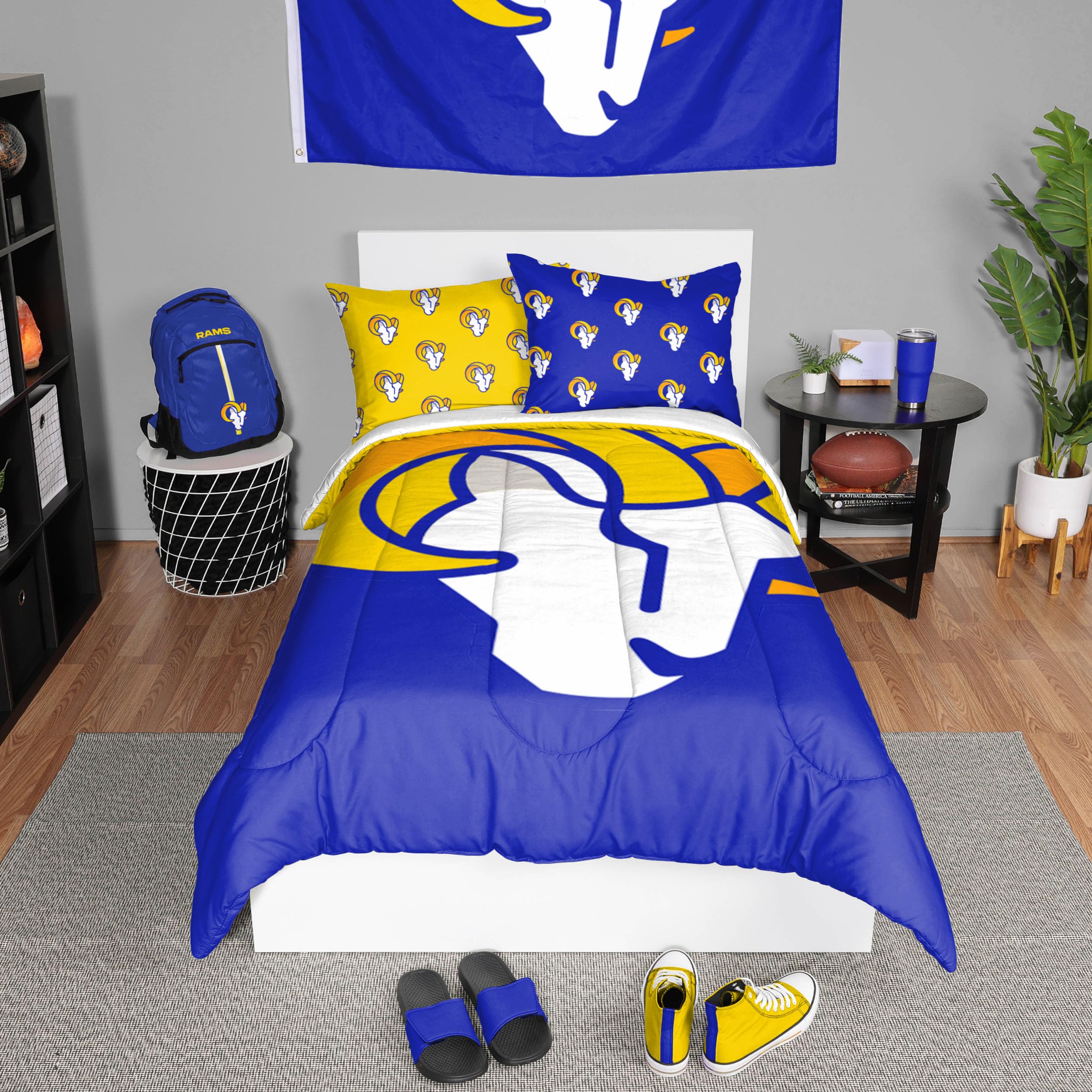Foco Los Angeles Rams Nfl Team Color Bed In A Bag Comforter Bedding 3 Piece Twin Set