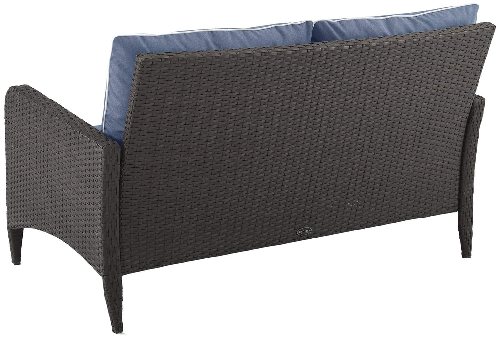 Crosley Furniture Kiawah Wicker Outdoor Loveseat, 2-Person Patio Couch for Porch, Deck, Backyard, Blue