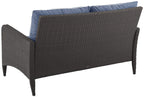 Crosley Furniture Kiawah Wicker Outdoor Loveseat, 2-Person Patio Couch for Porch, Deck, Backyard, Blue