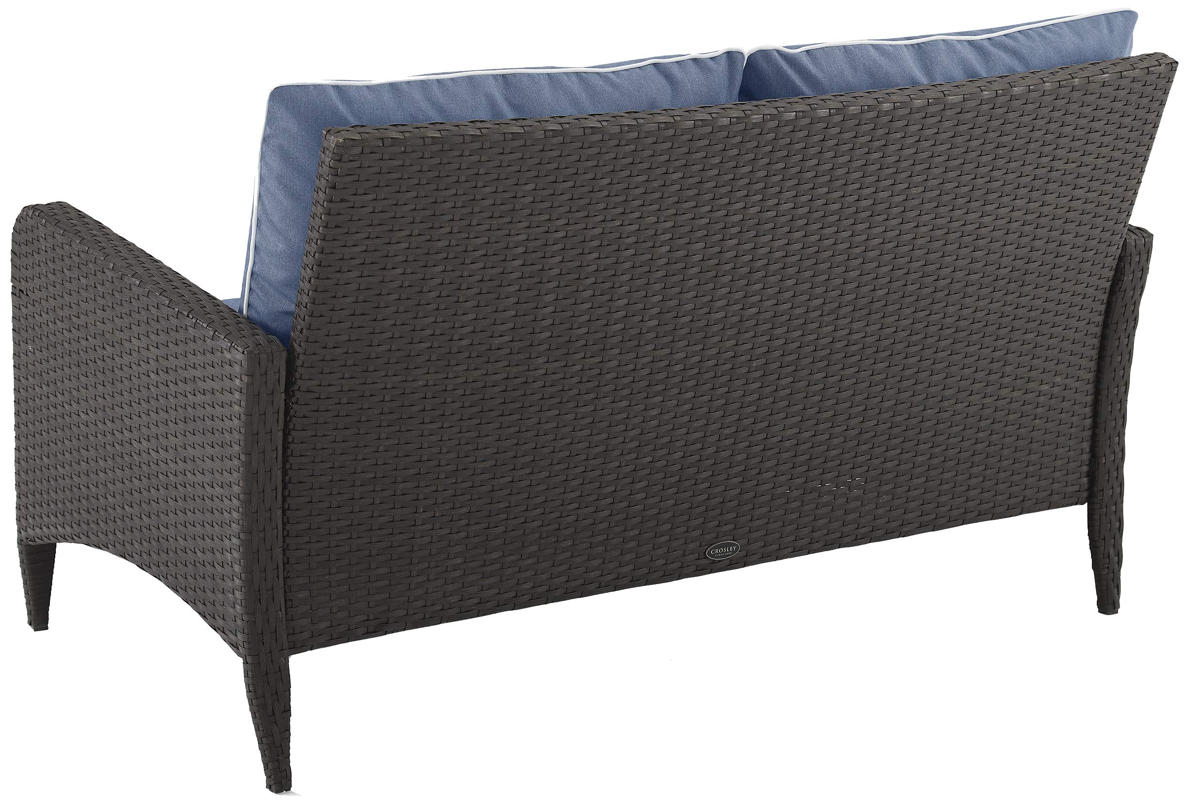 Crosley Furniture Kiawah Wicker Outdoor Loveseat, 2-Person Patio Couch for Porch, Deck, Backyard, Blue