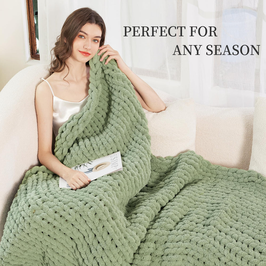 Admitrack Chunky Knit Blanket Throw, 100% Hand Knit Chenille Throw Blanket For Sofa & Home Decor, Soft And Cozy Knitted Throw Bl
