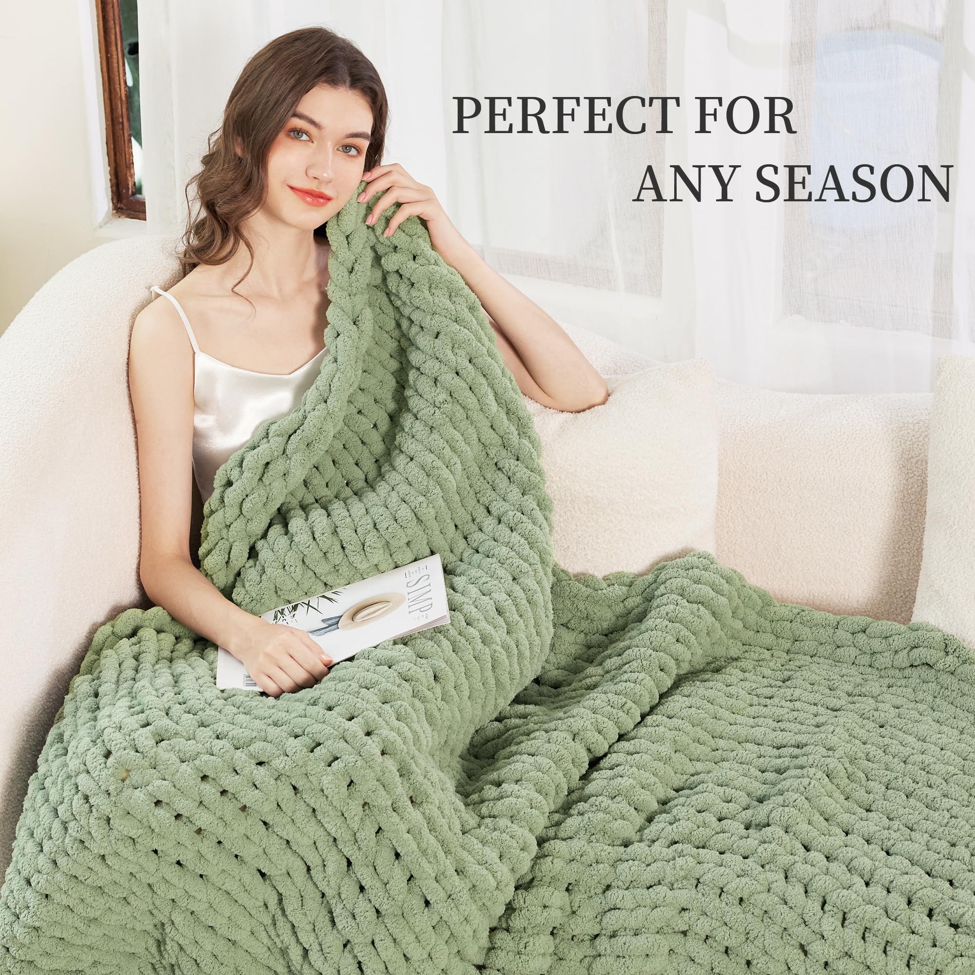 Admitrack Chunky Knit Blanket Throw, 100% Hand Knit Chenille Throw Blanket For Sofa & Home Decor, Soft And Cozy Knitted Throw Bl