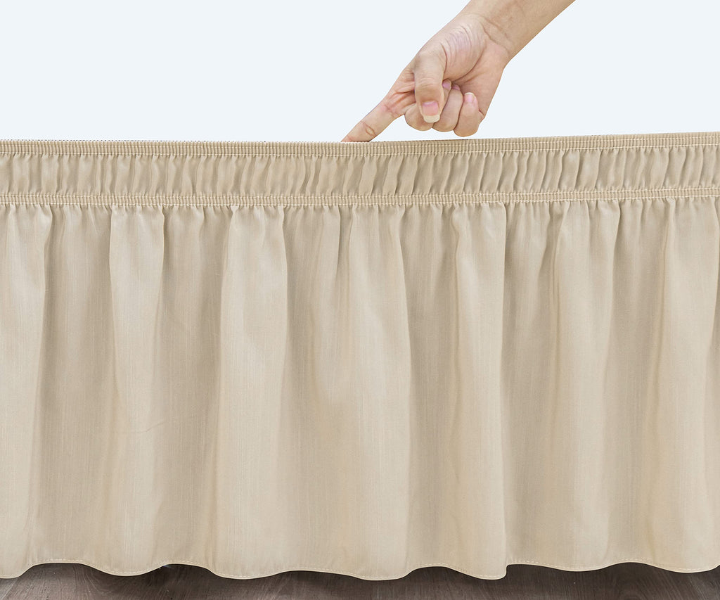 Biscaynebay Wrap Around Bed Skirts For Queen Beds 22' Long Drop, Light Camel Adjustable Elastic Dust Ruffles Easy Fit Wrinkle R