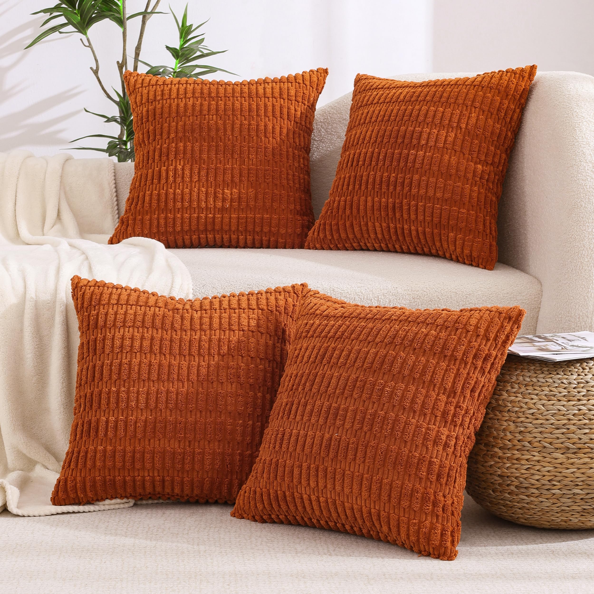 All Smiles 12X20 Set Of 4 Lumbar Throw Pillow Covers Rust Thanksgiving Farmhouse Home Corduroy Square Cushion Case For Decor Liv