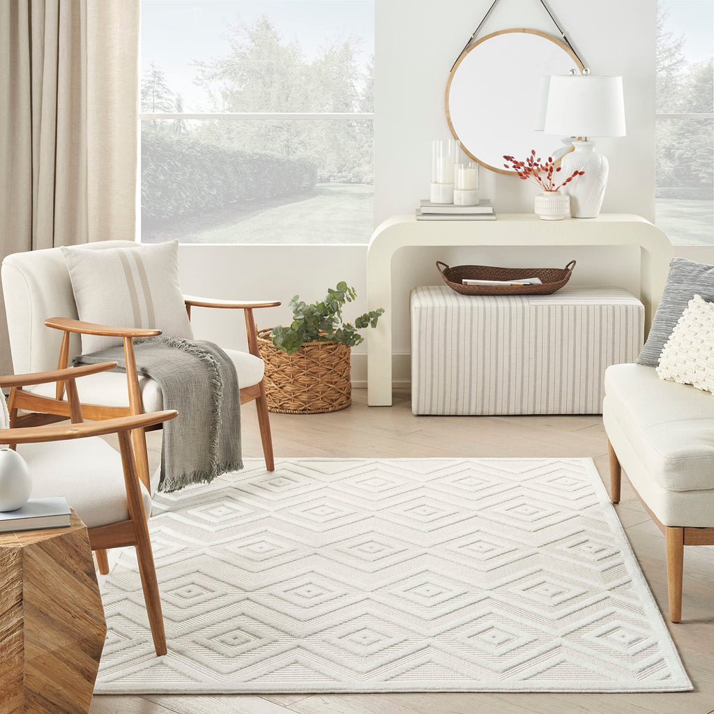 Nourison Versatile Indoor/Outdoor Ivory/White 6' X 9' Area -Rug, Easy -Cleaning, Non Shedding, Bed Room, Living Room, Dining Roo