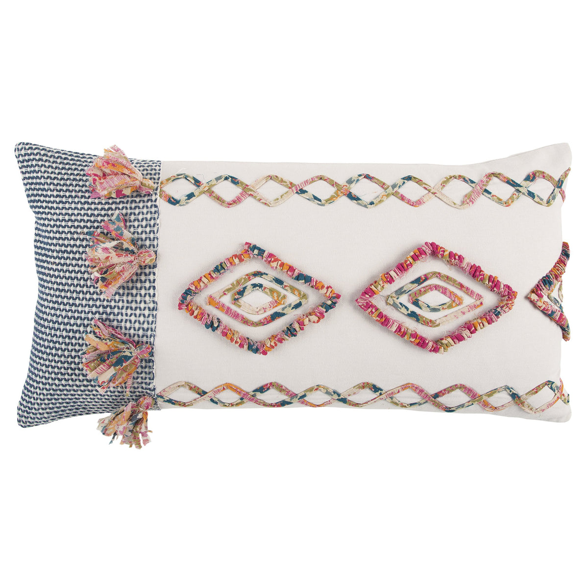 Rizzy Home | T13112 | Poly Fill Decorative Pillow | 14&quot;x26&quot; White/Blue/Pink Geometric