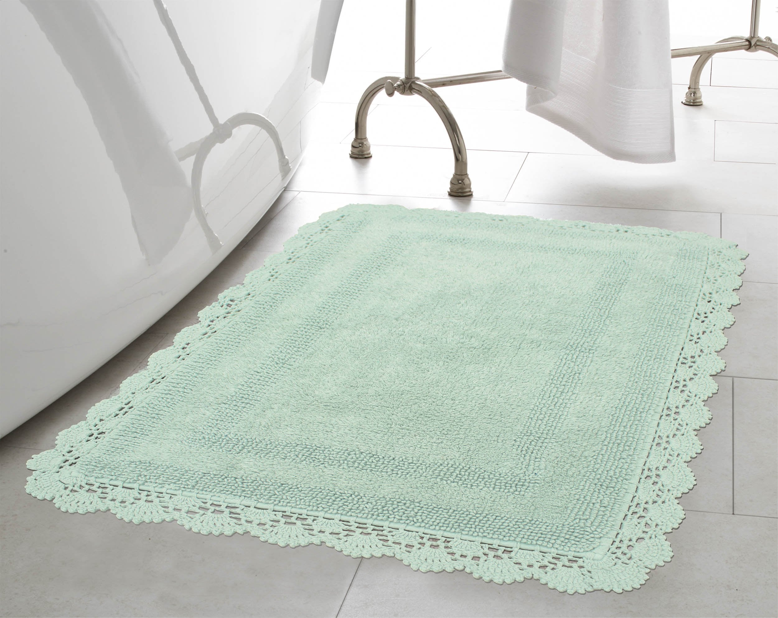 Laura Ashley Crochet Cotton 21x34 Bath Rug, Aqua