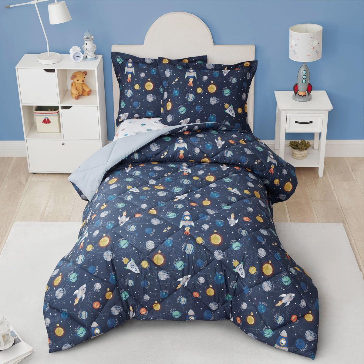 Ppolca Twin Space Bedding Sets For Boys, 2 Pieces Kids Twin Comforter Sets, Super Soft Lightweight For All Seasons, Includes 1 C