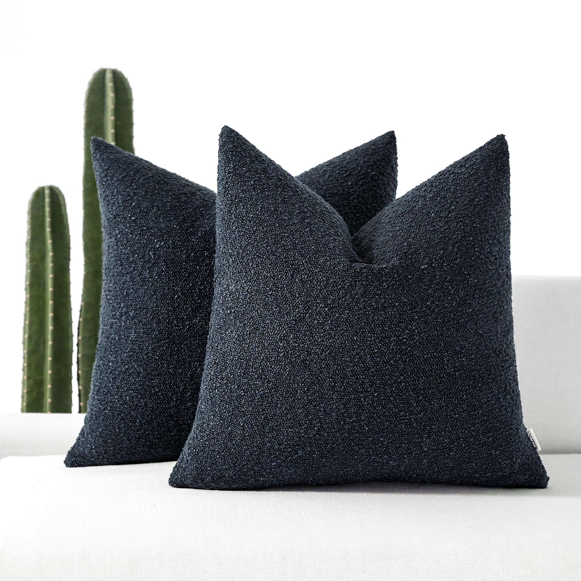 Romandeco Boucle Decorative Throw Pillow Covers For Couch Set Of 2, 16X16 Inches, Navy Blue