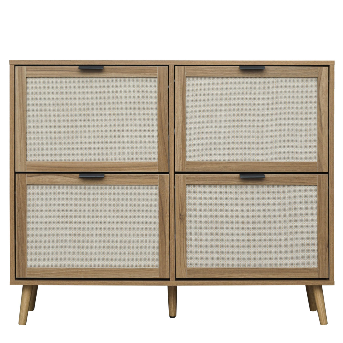 Zehuoge Rattan Shoe Cabinet With 4 Flip Drawers, Walnut Shoe Rack Storage Cabinet For Heels, Slippers, Narrow Hidden Free Standing Shoe Rack, Entrance Hallway (Walnut)