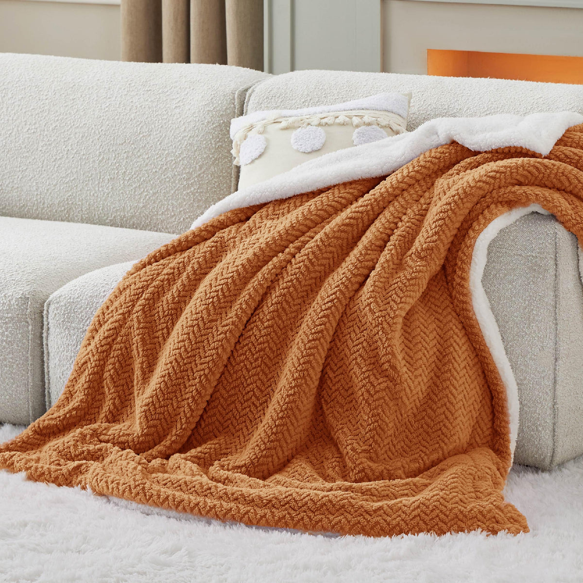 Bedsure Sherpa Throw Blanket for Couch - Herringbone Fleece Thick Warm Blanket for Winter, Fuzzy Soft Cozy Blanket for Women, Bu