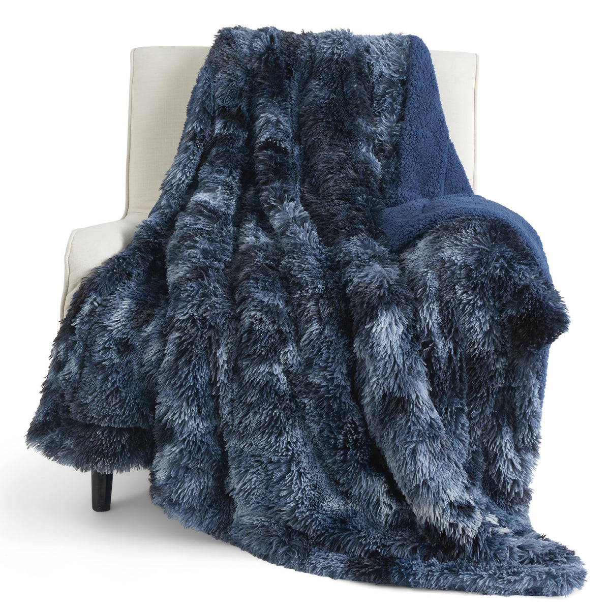 Bedsure Tie Dye Navy Blue Fuzzy, Fluffy, Shaggy Faux Fur Twin Blanket - Soft, Thick Sherpa Decorative Gift Blanket For Couch, So