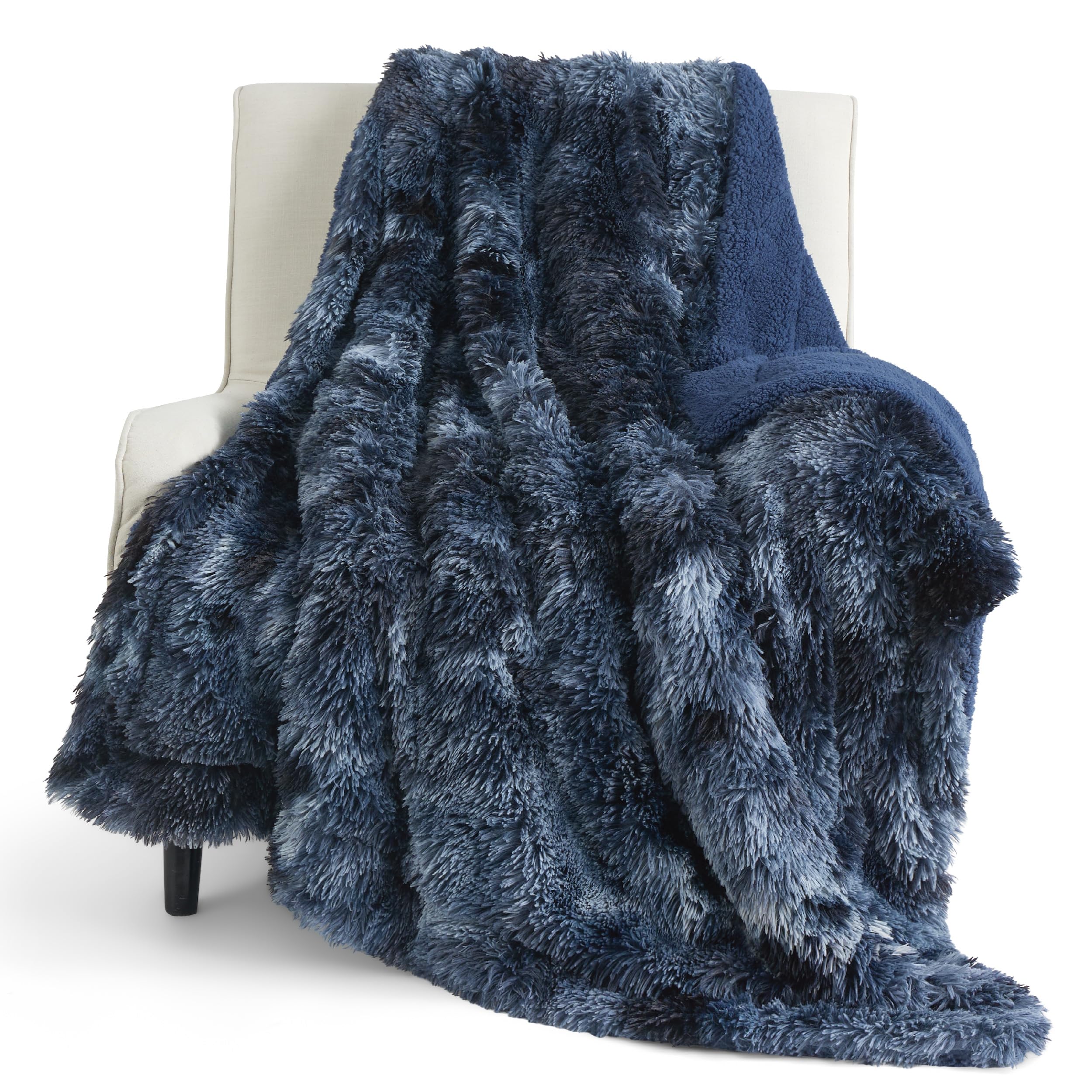 Bedsure Tie Dye Navy Blue Fuzzy, Fluffy, Shaggy Faux Fur Twin Blanket - Soft, Thick Sherpa Decorative Gift Blanket For Couch, So