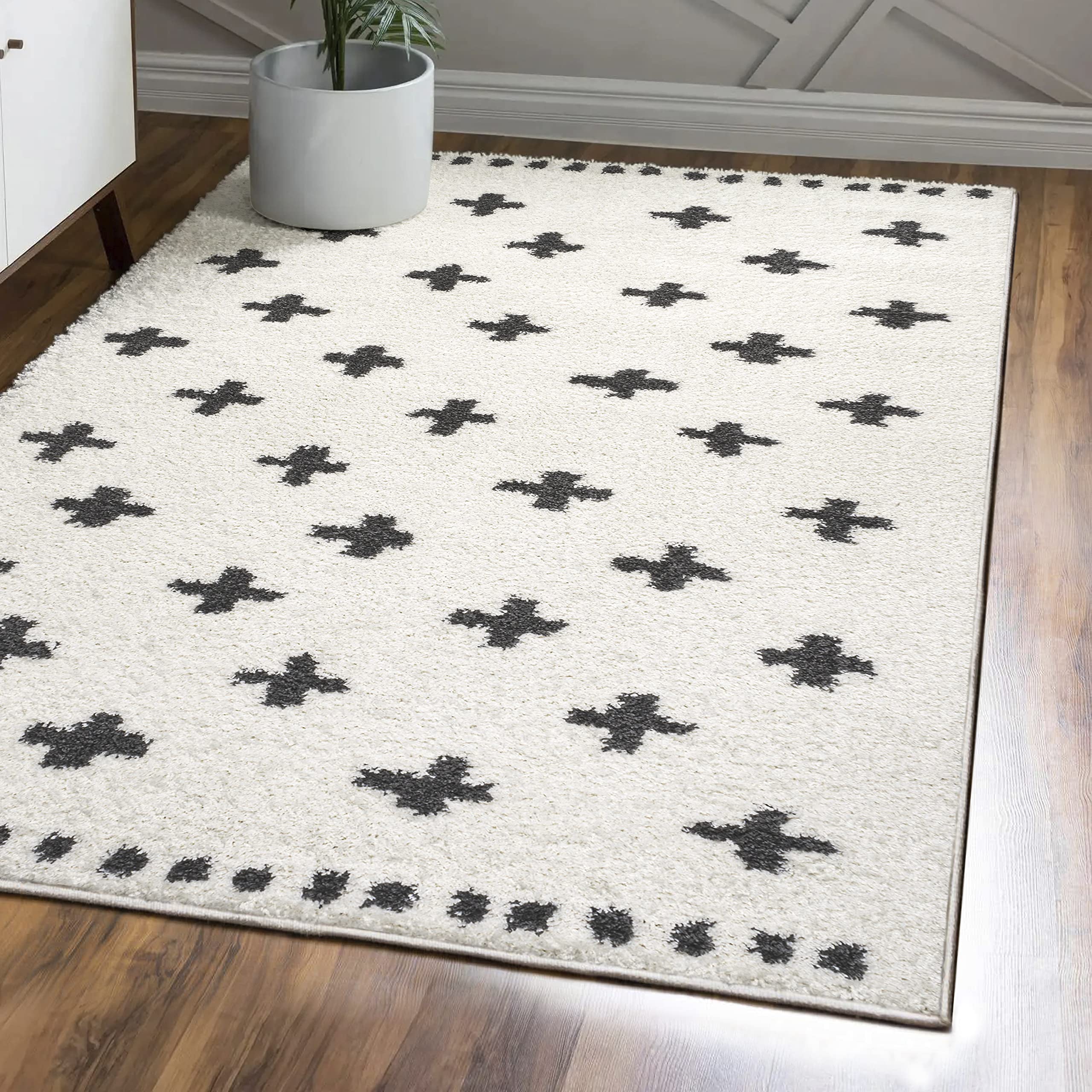 JONATHAN Y MOH403A-5 Cristo Berber Geometric Shag Indoor Area-Rug Bohemian Contemporary Easy-Cleaning Bedroom Kitchen Living Roo