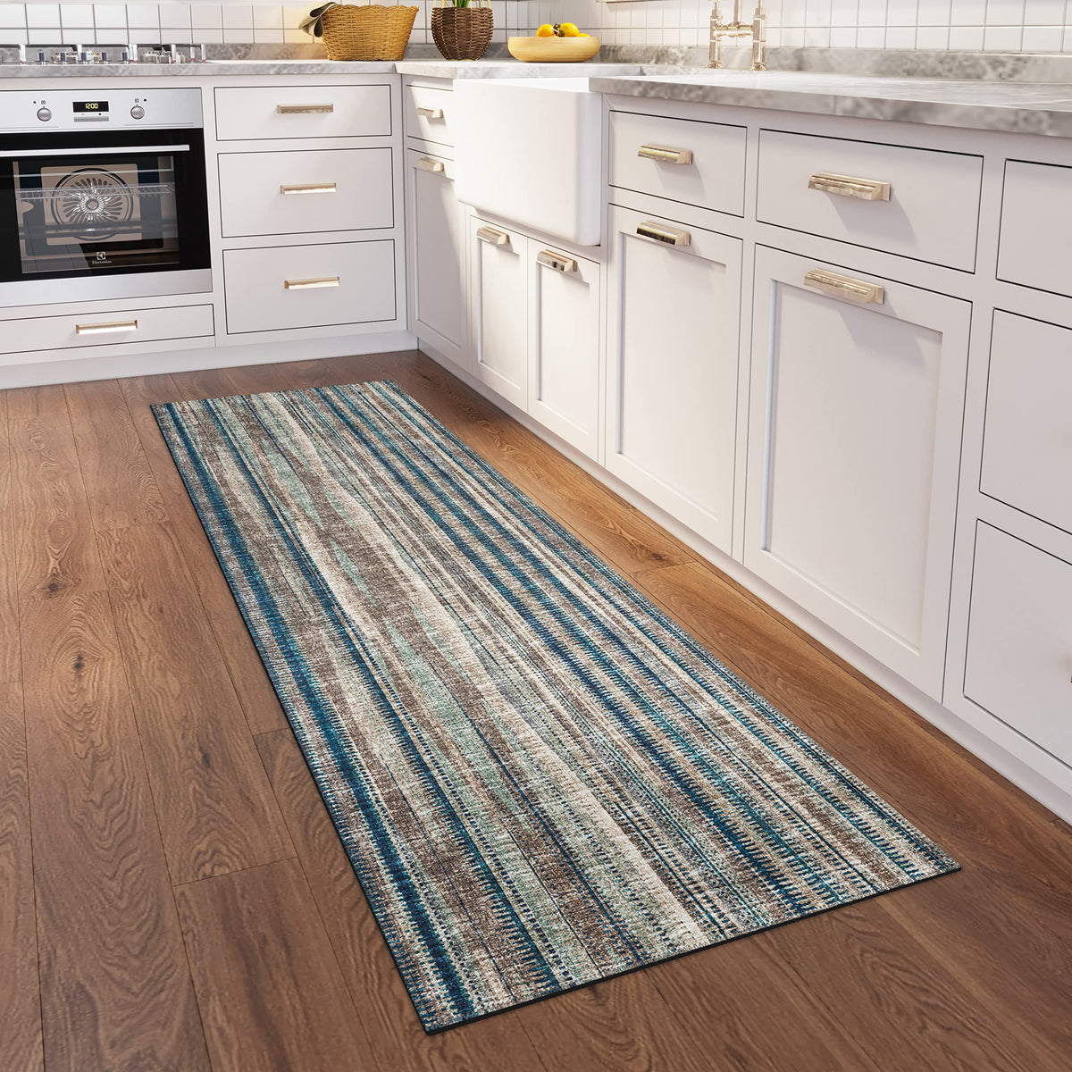 Addison Rugs Waverly 2'3&quot; X 7'6&quot; Awa31 Earth Indoor Outdoor Hallway Runner Rug, Stain Resistant Carpet For Bathroom, Laundry Room, Easy Clean, Machine Washable, Non Shedding, Living Room, Dining Room