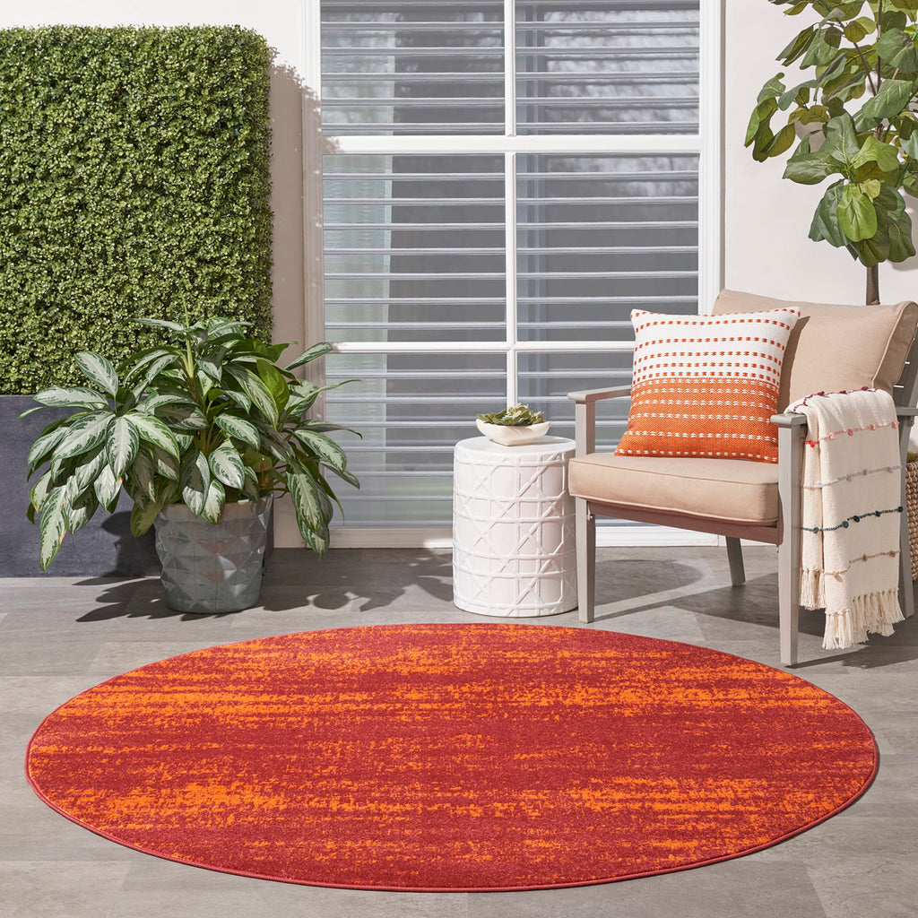 Nourison Essentials Indoor/Outdoor Red 4' X Round Area Rug, Easy Cleaning, Non Shedding, Bed Room, Living Room, Dining Room, Backyard, Deck, Patio (4 Round)