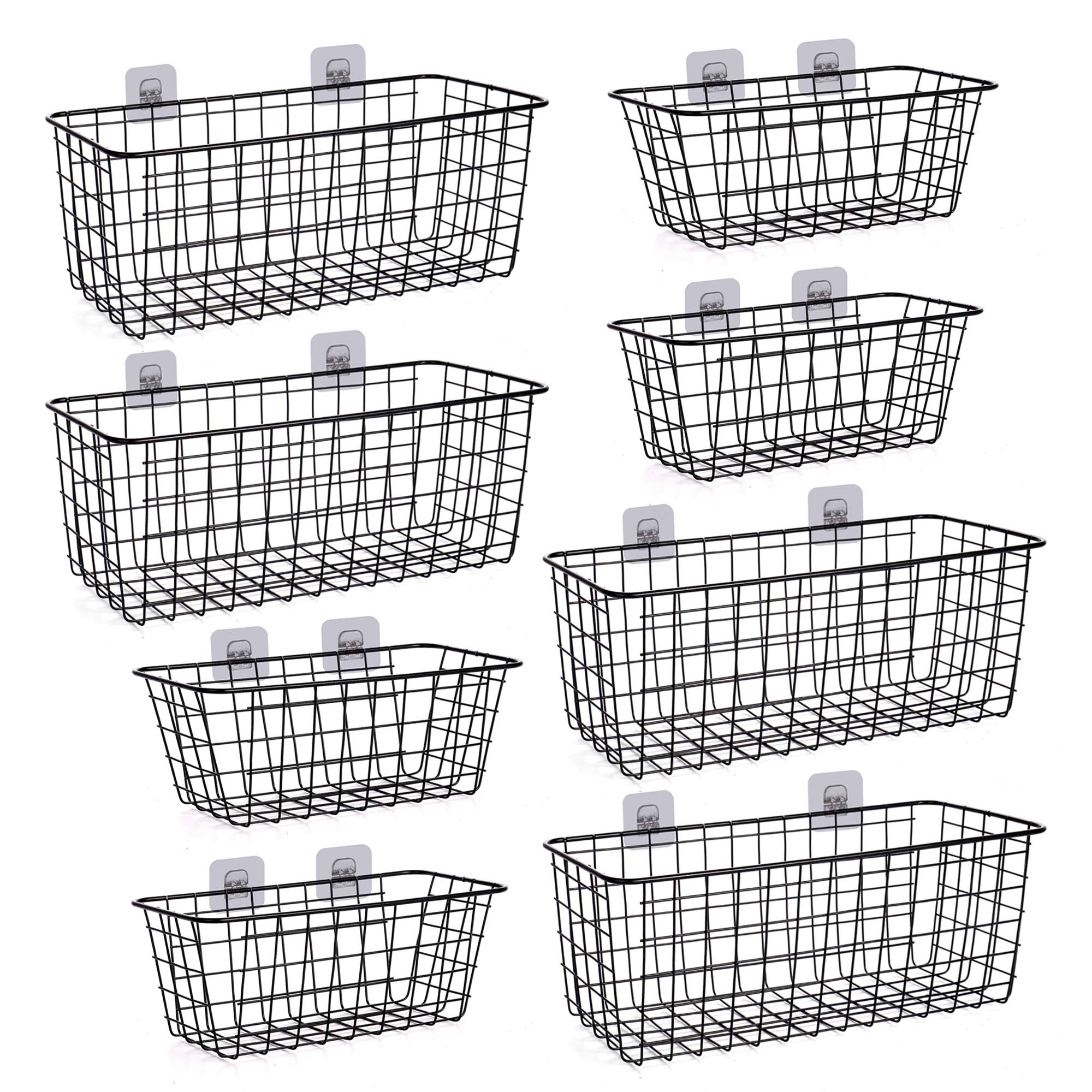 XINFULL 8 Pack Wire Storage Baskets Household Metal Wall-Mounted Containers Organizer Bins for Kitchen Bathroom Freezer Pantry C